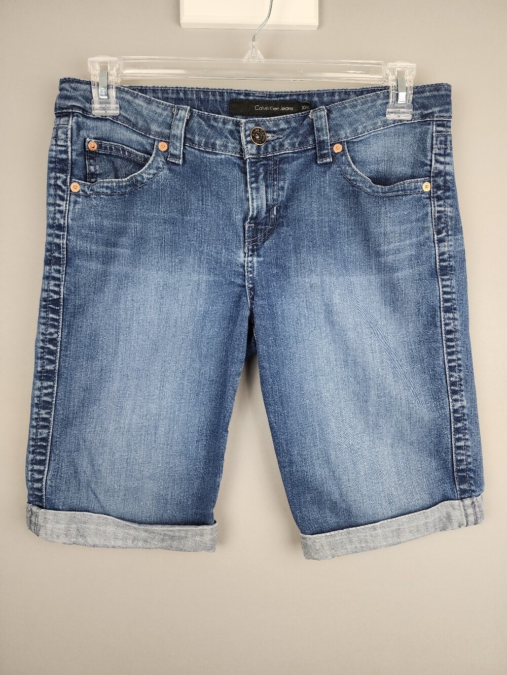 Calvin Klein Jean Shorts Blue Rolled-Hem Bermuda Sz 30 10